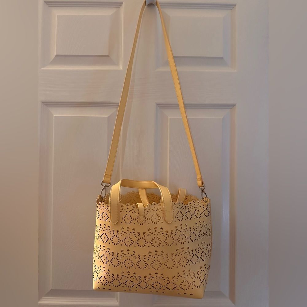 WHBM Perforated Mini Yellow Tote